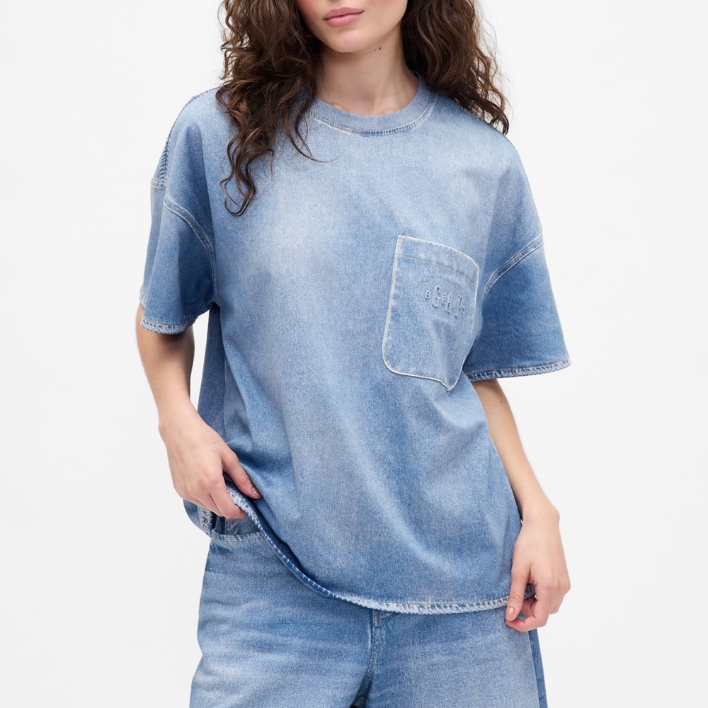 Gap × BEIS Adult Knit Denim Pocket T-Shirt Light Blue Shadow